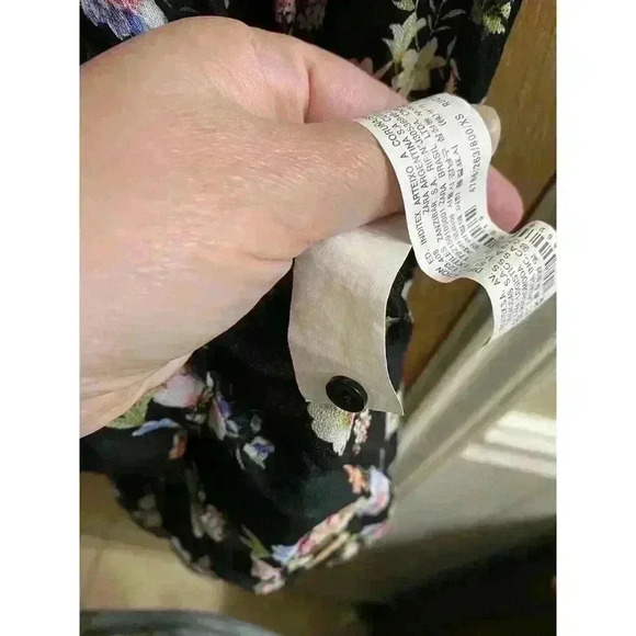 ZARA BLACK FLORAL SEMI SHEER CHIFFON TUNIC RUFFLE LAYERS DRESS MOCK NECK SIZE XS - Picture 12 of 14